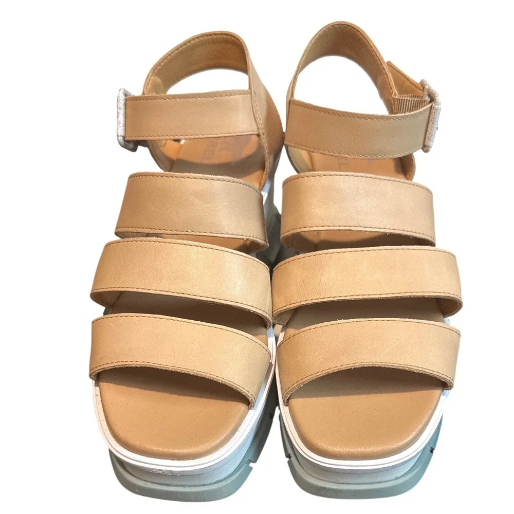 Sorel Joanie III Ankle Strap Wedge Sandals Honest Beige Crushed Blue Womens 8